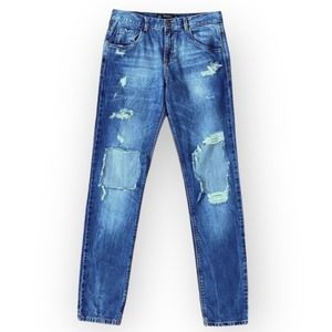 Zara Distressed High Rise Skinny Jeans Womens size 2 Blue Busted Knee Ripped